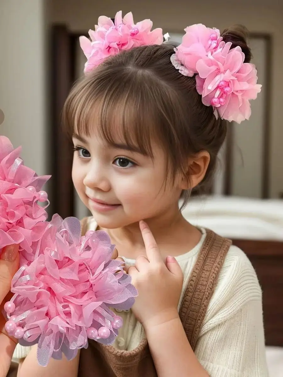 2PCS Kinder Nette Kopf Blume Haar Zubehör Prinzessin Kleines Mädchen Marmor Haar Kreis Mädchen Blume Stirnband Haar Krawatten gummi – Detail 4