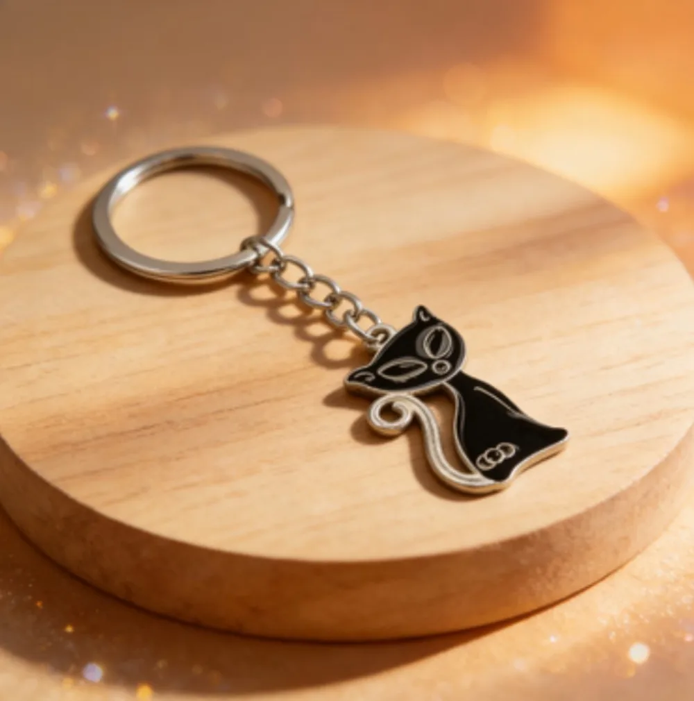 

Personalized Cute Paired Metal Keychain Bag Car Motorcycle Pendant Lovers Keyings Women Men Phone Black White Cat Key Ring Gifts