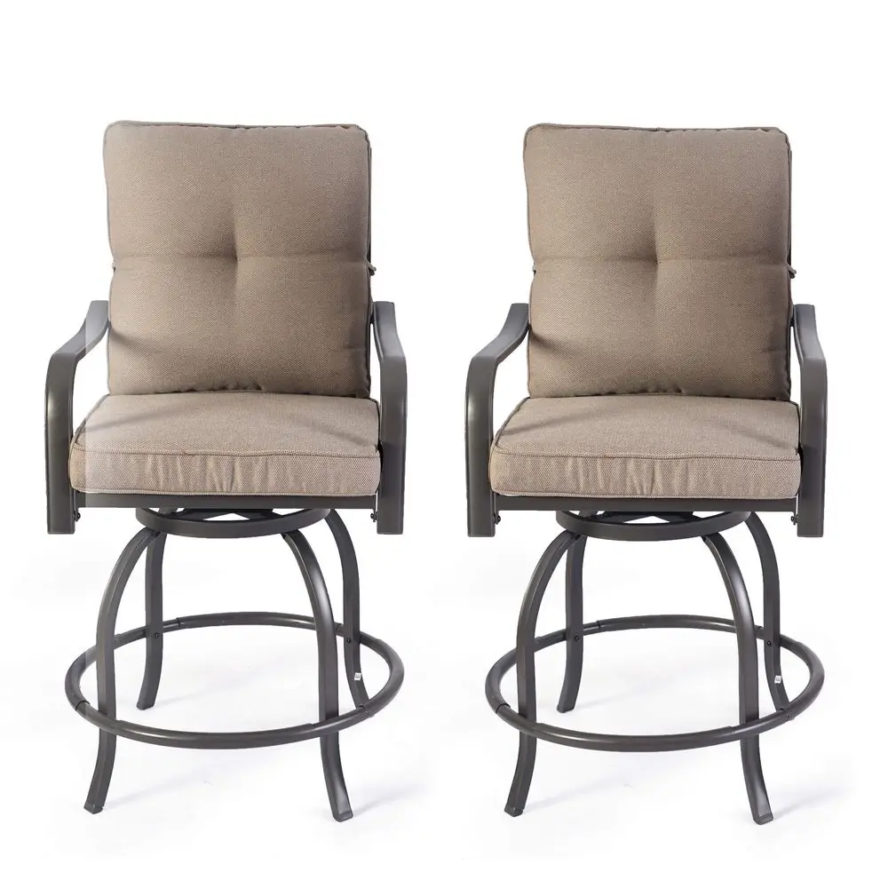 

Isabella Outdoor Swivel Bar Chairs Set of 2, Counter Height Patio Bar Stools with Cushioned Seats, AllWeather Metal Bistro Chai