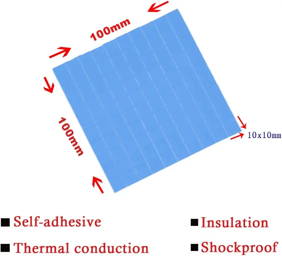 고성능 열 패드 GPU CPU 방열판 냉각 전도성 실리콘 패드, 다양한 두께 크기 10x10mm, 100 개