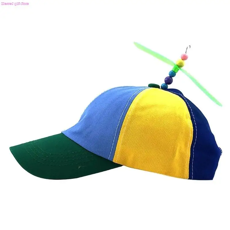 D0JC Rainbow Color Baseball Hat with  Propeller Funny Helicopter Sun Hat