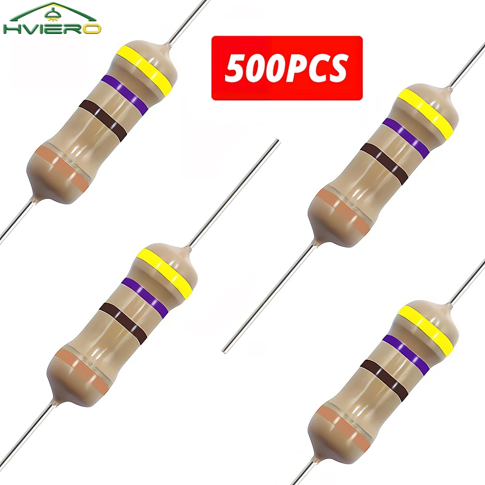 500Pcs 470 Ohm Resistors 1/4W Cylinder for DC 12V LEDs High-power 470R 5% Carbon Films Resistor Direct Insertion Four Color Ring