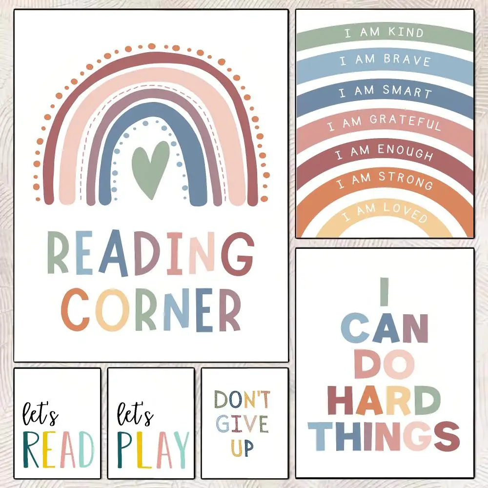 Kids Positive Affirmation Poster Self Confidence Quotes Motivational Canvas Wall Art Print for Classroom Kids Room Home Decor