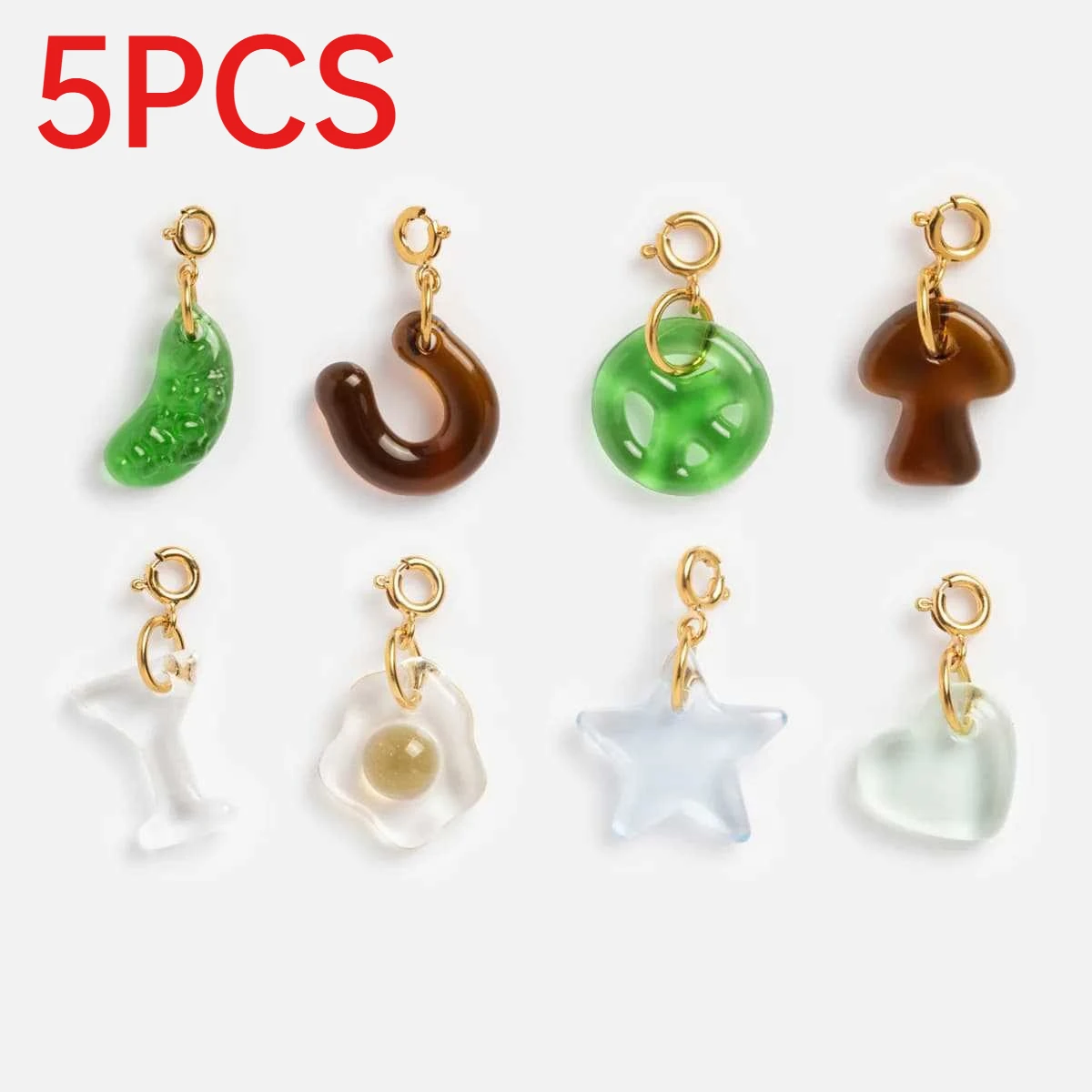 5Pcs Resin Charms Star Fried Egg Mushroom Biscuit Pendants Cute Transparent DIY Necklace Bracelet Jewelry Making Accessories