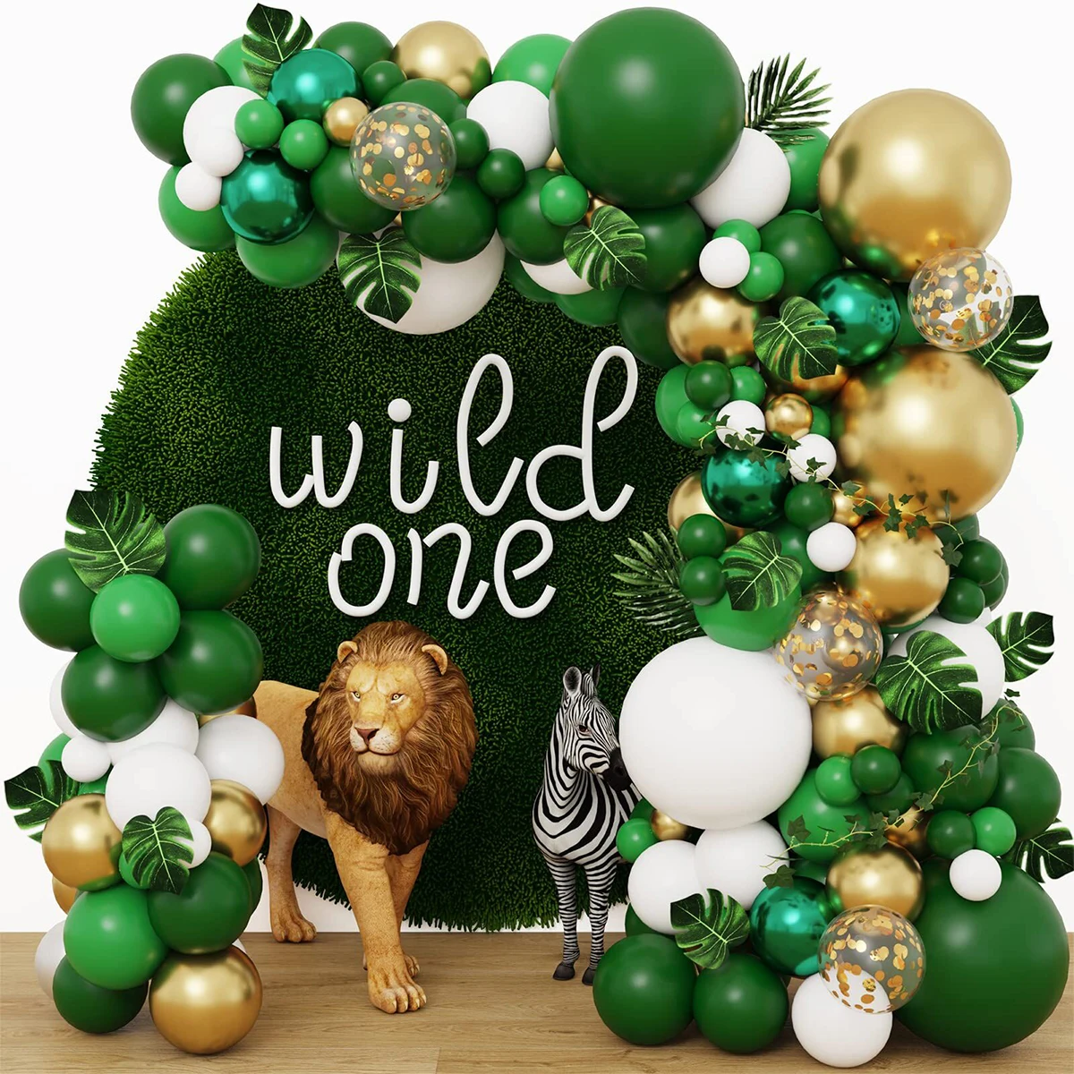 Green Balloon Arch Garland Kit Wild One Jungle Safari Birthday Party Decoration Baby Shower Boy 1st Birthday Latex Ballon Chain