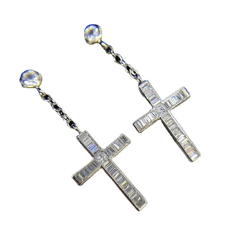 MDL Moissanit1 نمط جديد الهيب هوب مليئة بالزركونيوم مجموعة طويلة مربع الماس محب الصليب الأذن سلك أقراط إسقاط أقراط