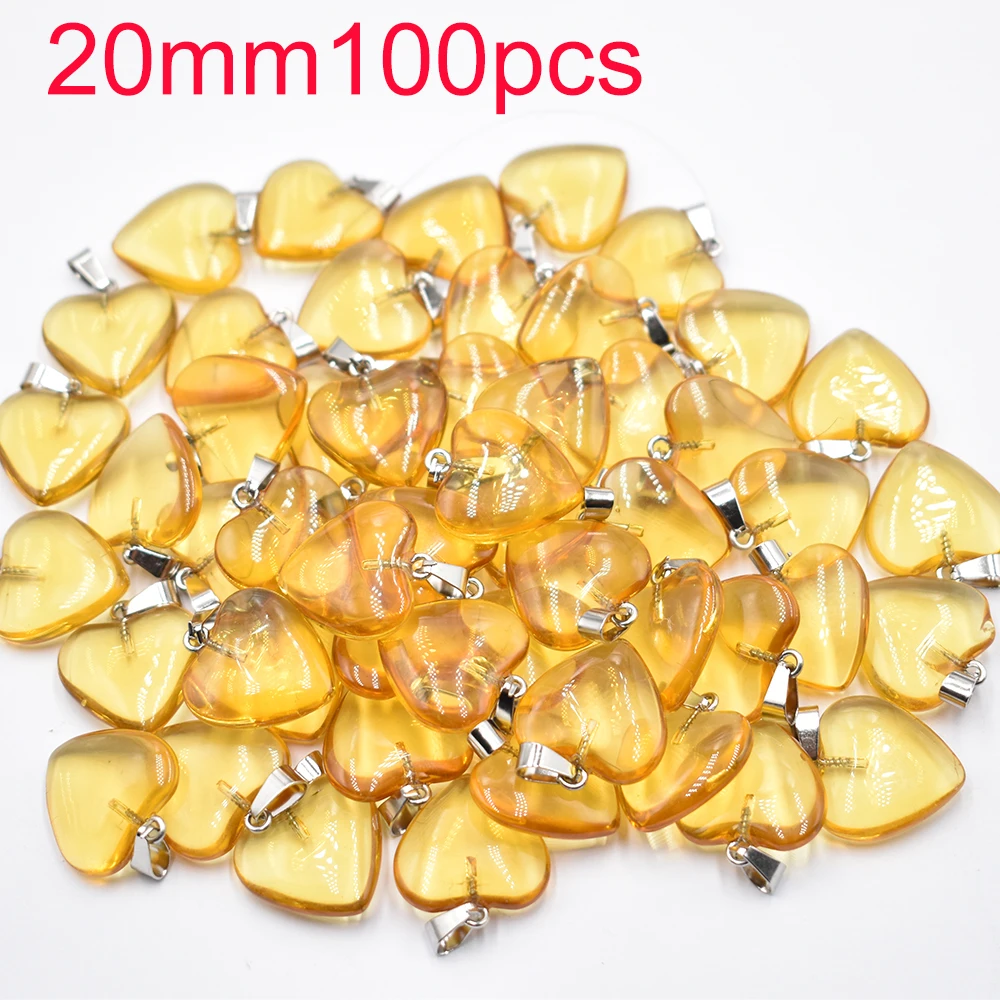 Wholesale 50 100pcs/lot Fashion beautiful 20mm Yellow glass crystal heart shape pendants for DIY jewelry making Free shipping