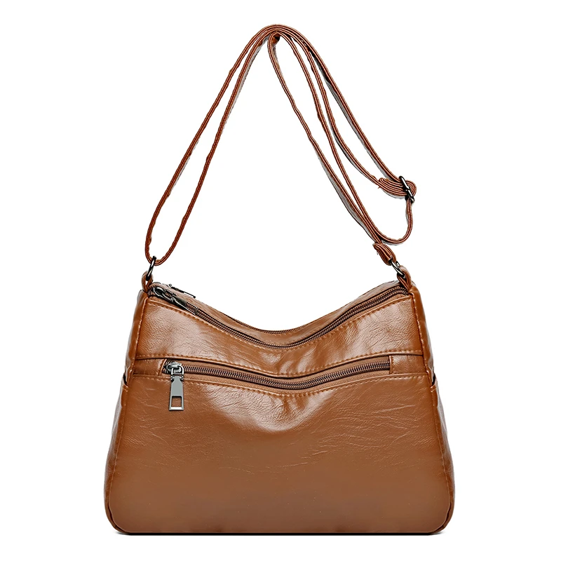 Bolsas transversais de couro macio para mulheres, bolsa de ombro casual, mensageiro de inverno lavado, sacos mãe de bolso múltiplo