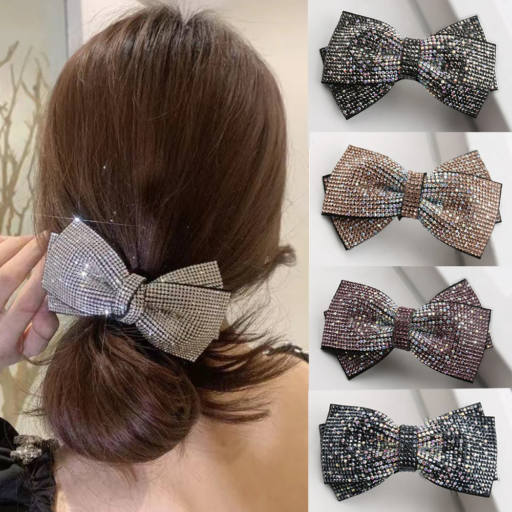 Version of shiny rhinestone double bow hairpin spring clip fairy top clip back head hairpin fashion Hair accessories