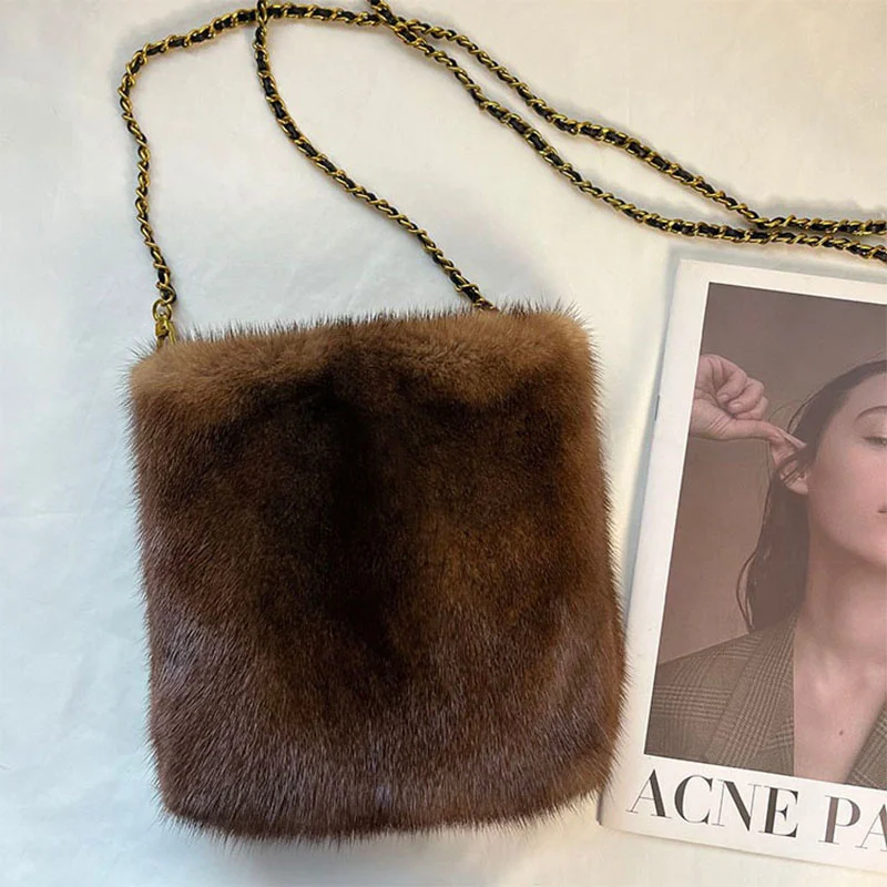 New Women\'s Korean Single Shoulder Bag 100% Mink High End Fashion Zero Wallet High End Mink Skin Bag Birthday Gift 2023