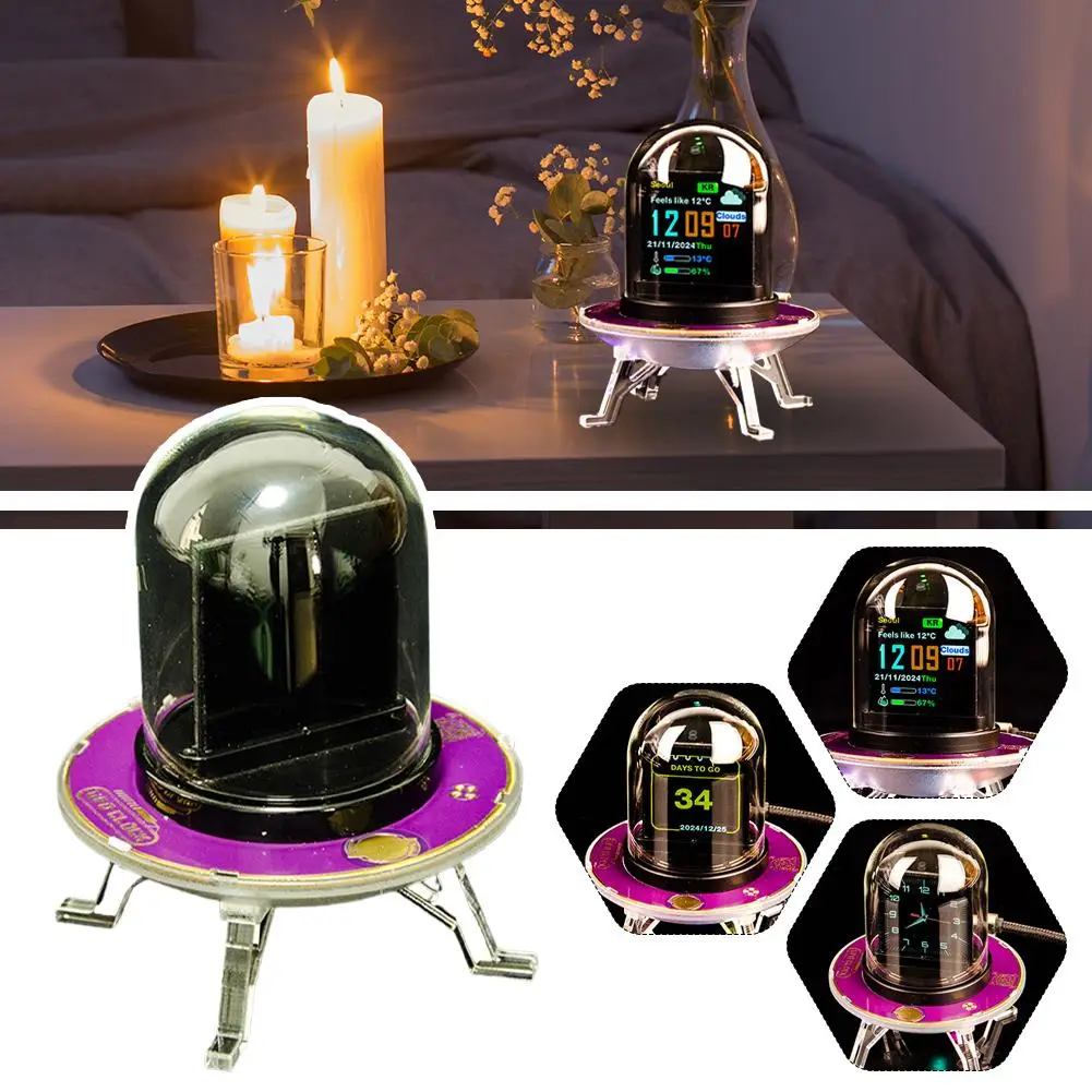 

GeekMagic UFO Clock Creative Weather Stock Exchange Full Dynamic RGB Playback Desktop Screen Decoration Clock Video Rate Li K5D1