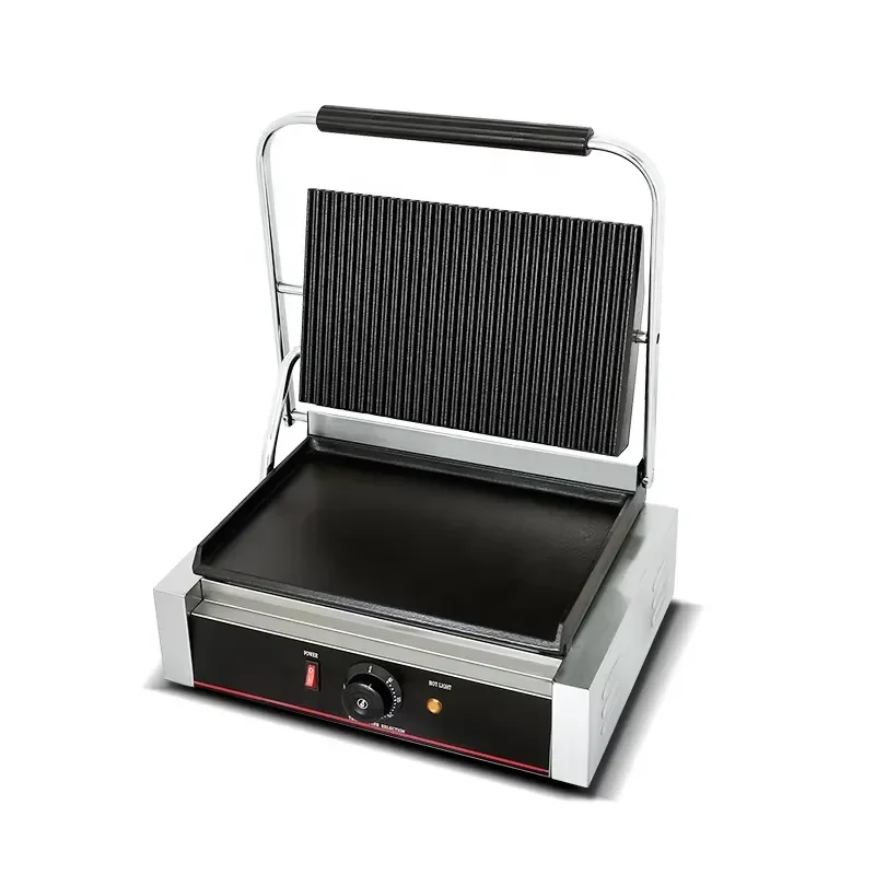 Commercial Electric Panini Press Grill Non Stick Sandwich Maker Smokeless Veneer Toaster Machine High Efficiency Kitchen