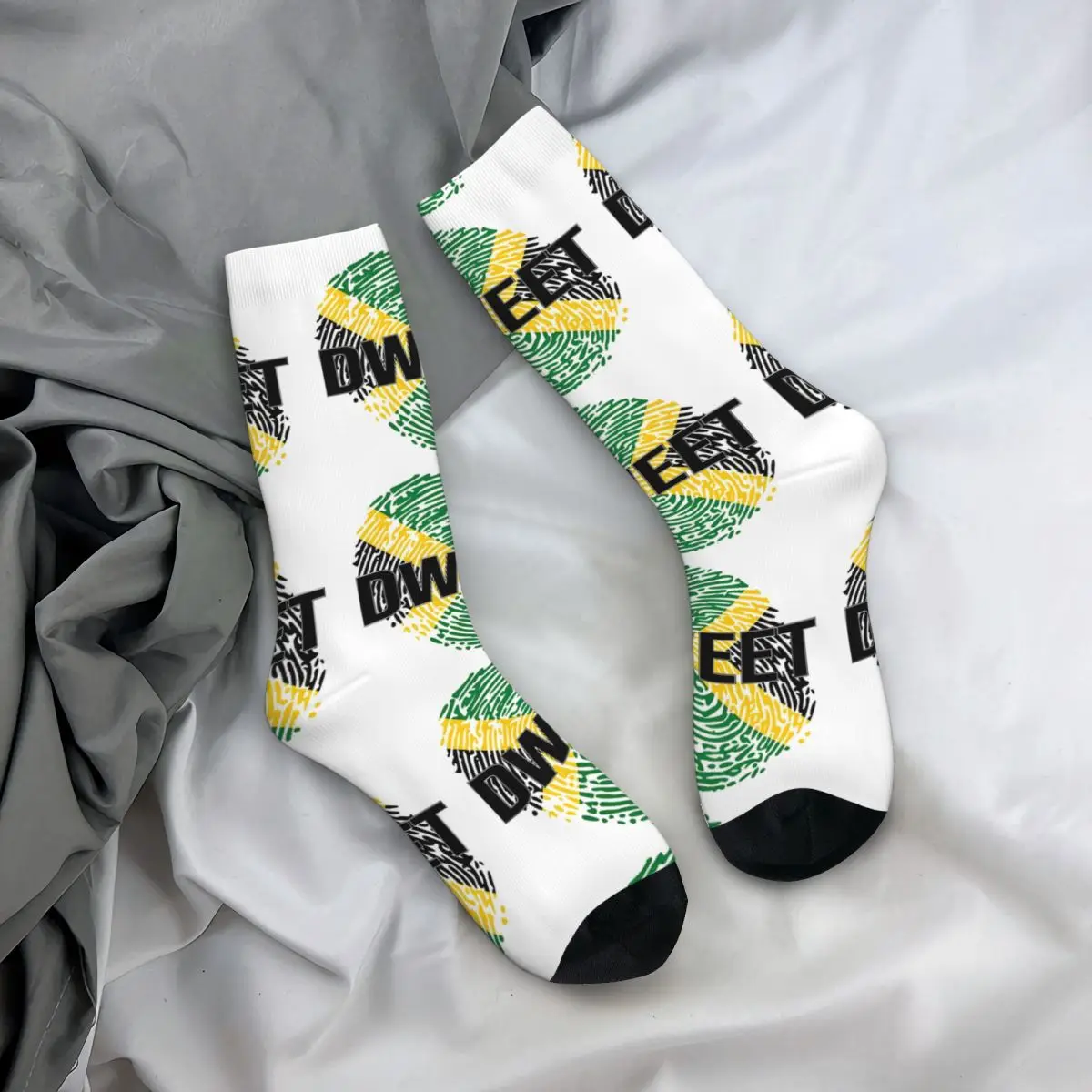 

Jamaican Flag Stockings Fingerprint Printed Funny Socks Autumn Anti Skid Socks Men Running Sports Breathable Socks