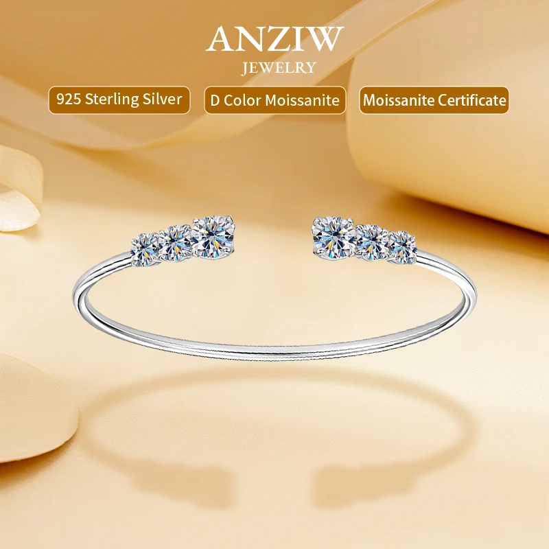 

Anziw 6.5mm&5.5mm&5m Moissanite Opening Bangle Cuff for Women Real Silver 925 Heart-shaped Side Open Bracelets 2025 Fashion Gift