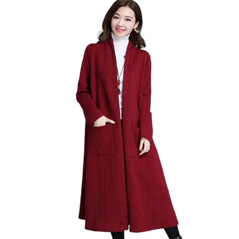 

Brand Autunm and Winter women Thicken long trench coat Russian outwear Cardigan coat black gray red