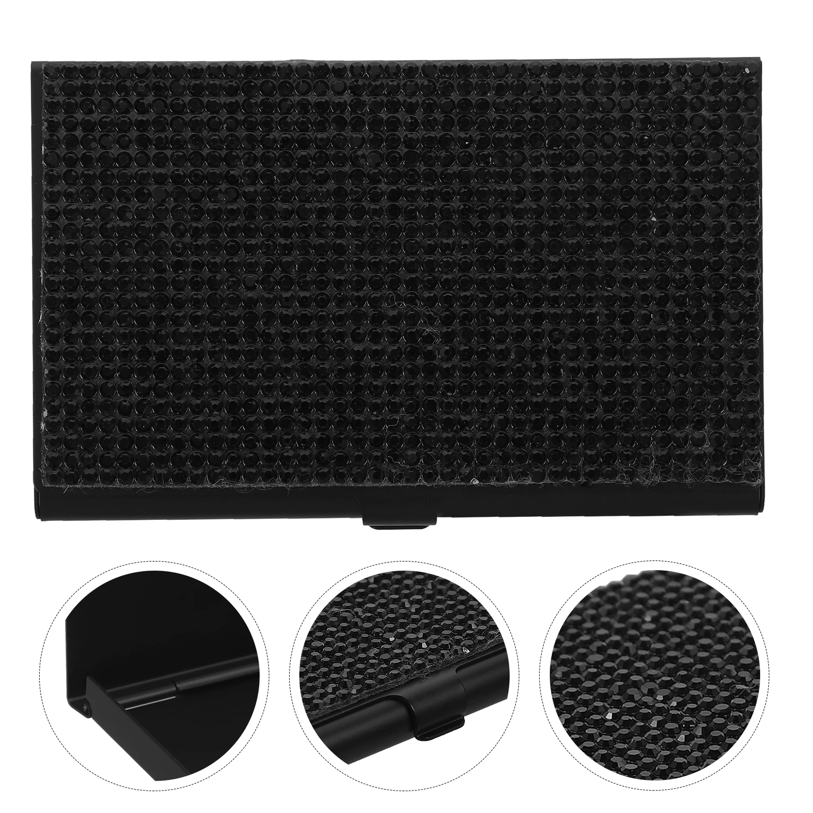 Rhinestone Metal Holder Silver Desktop Box Compact Cards Container Cards Container Storage Box