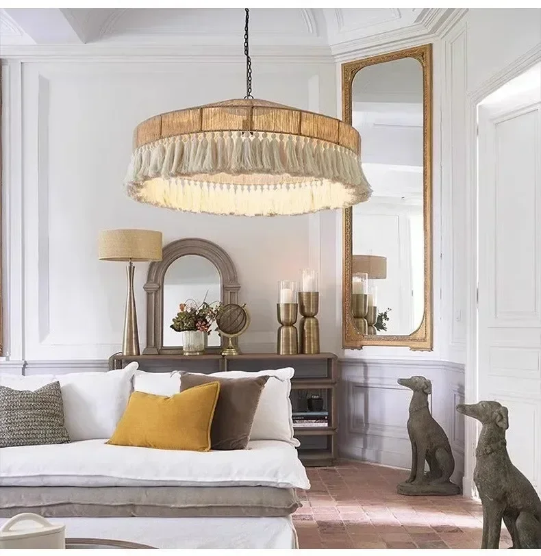 Nordic LED Chandelier Chandelier With Tassels For Bedroom Living Room Kitchen Shop Handmade Rustic Pendant Lamps