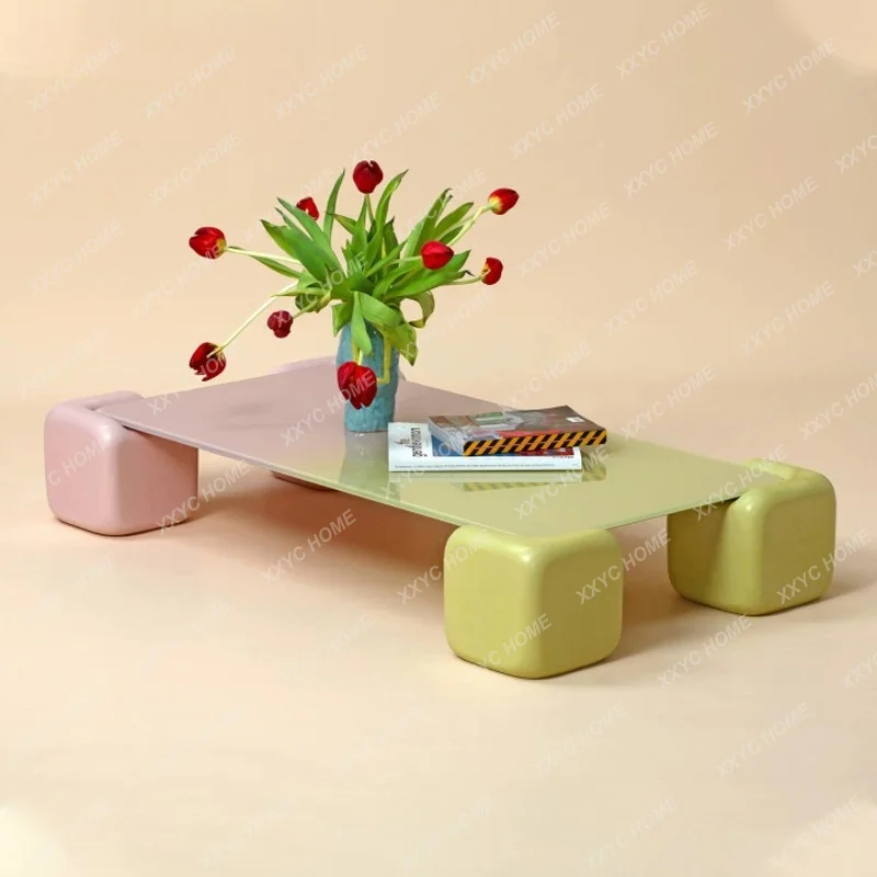 Danish macaron square candy color coffee table wabi sabi simple small apartment bed and breakfast living room glass coffee table