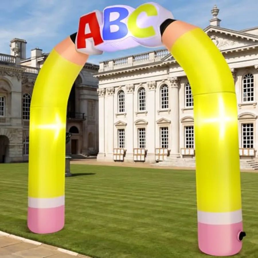 

First Day of School inflatable arch for lawn photo props: colorful ABC pencil design with LED lights, durable vinyl material, v
