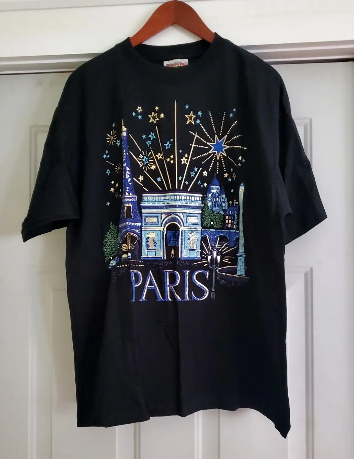 French France Estelle Paris Landmarks T-Shirt Black and Metallic Gold - Size L