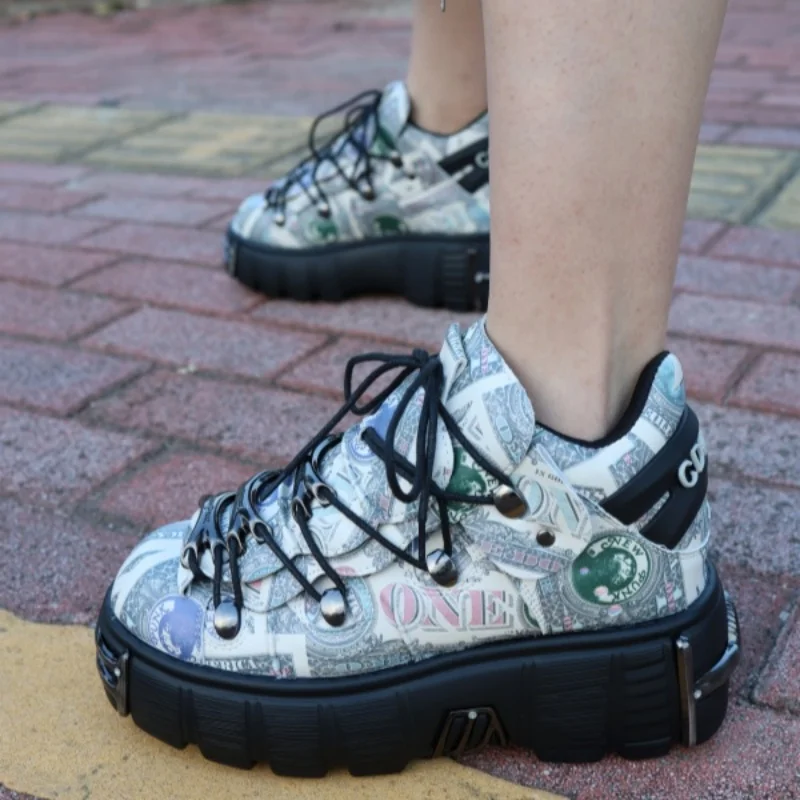 

Новые женские кроссовки на высоком каблуке в готическом стиле с металлическим декором, на платформе, с массивным каблуком, повседневные, спортивные, большие размеры