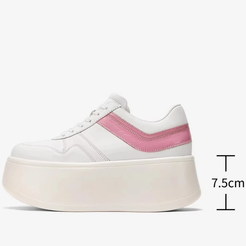 Cute Wind Series White Shoes for Women's Genuine Leather Height-increasing Shoes Comfortable Casual Sports Shoes Chunky Sneakers