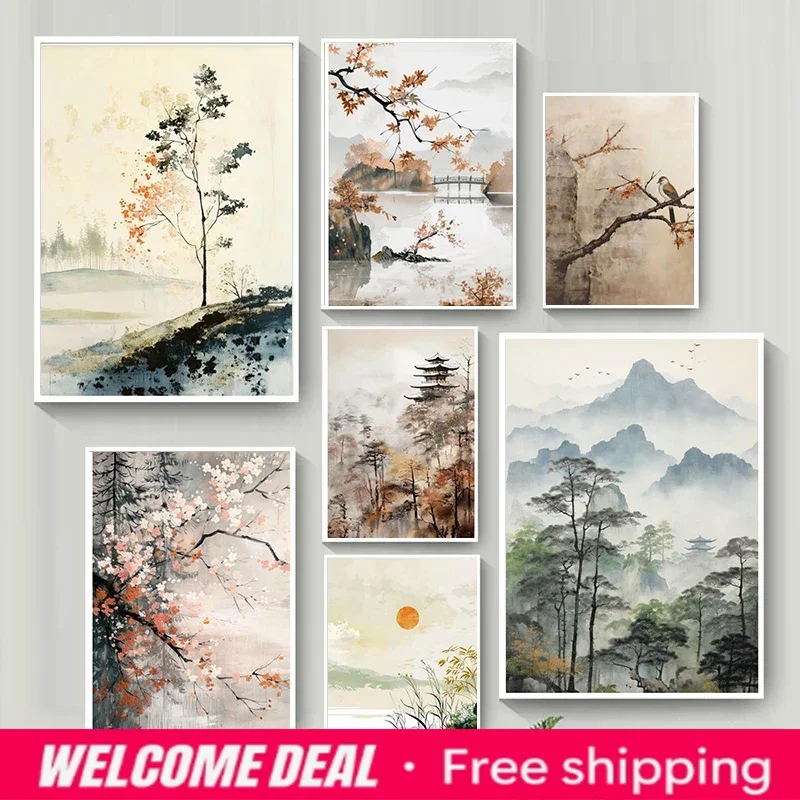 2026  Modern Japanese Minimalist Zen Zen Peaceful Landscape Art Poster Canvas Printing Living Room Bedroom Home Decoration Fr