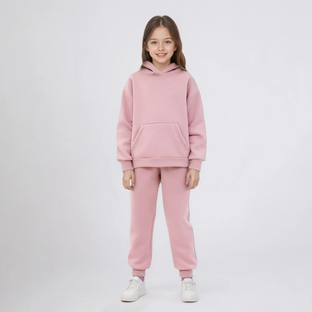 1-8Y Kids Casual Tracksuits for Autumn Winter Fleece Lined Long Sleeve Hoodie Top + Pant Toddler Clothes Set - Image 3