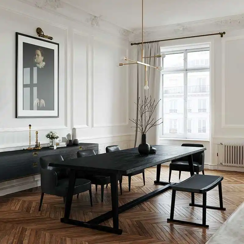 

Nordic minimalist solid wood dining table log long modern simple desk black large board long table workbench