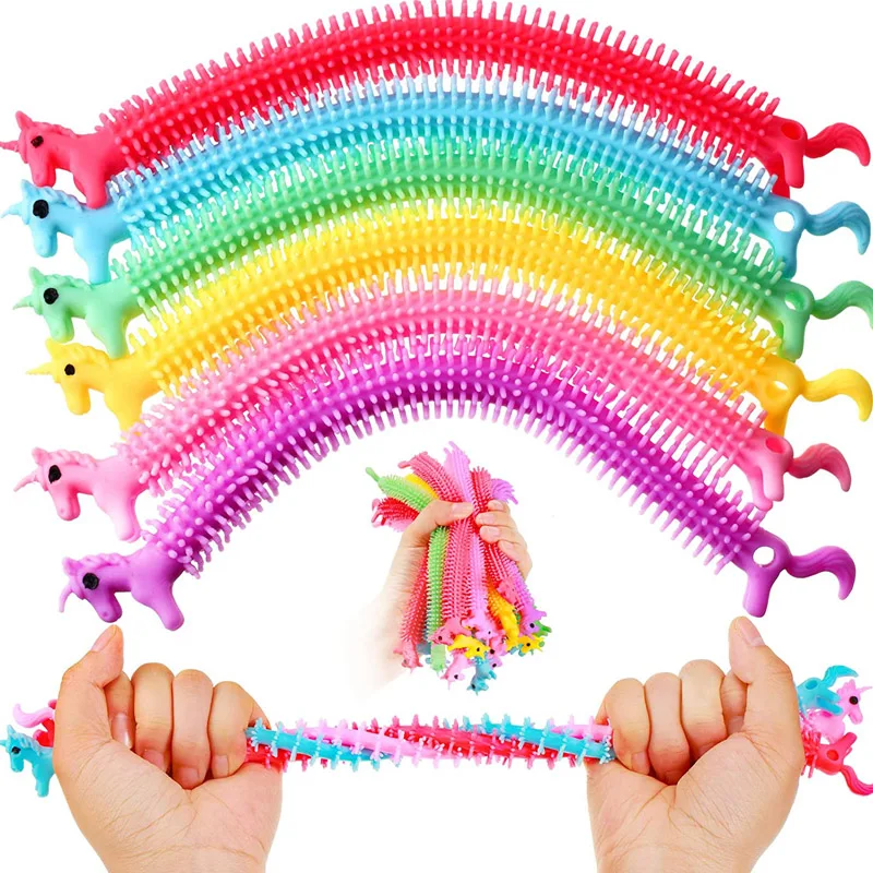 5Pcs Fidget Worm Noodle Stretch String Kawaii Unicorn Party Favors For Kids Autism Sensory Toys Juguetes Antiestrés Para Niños