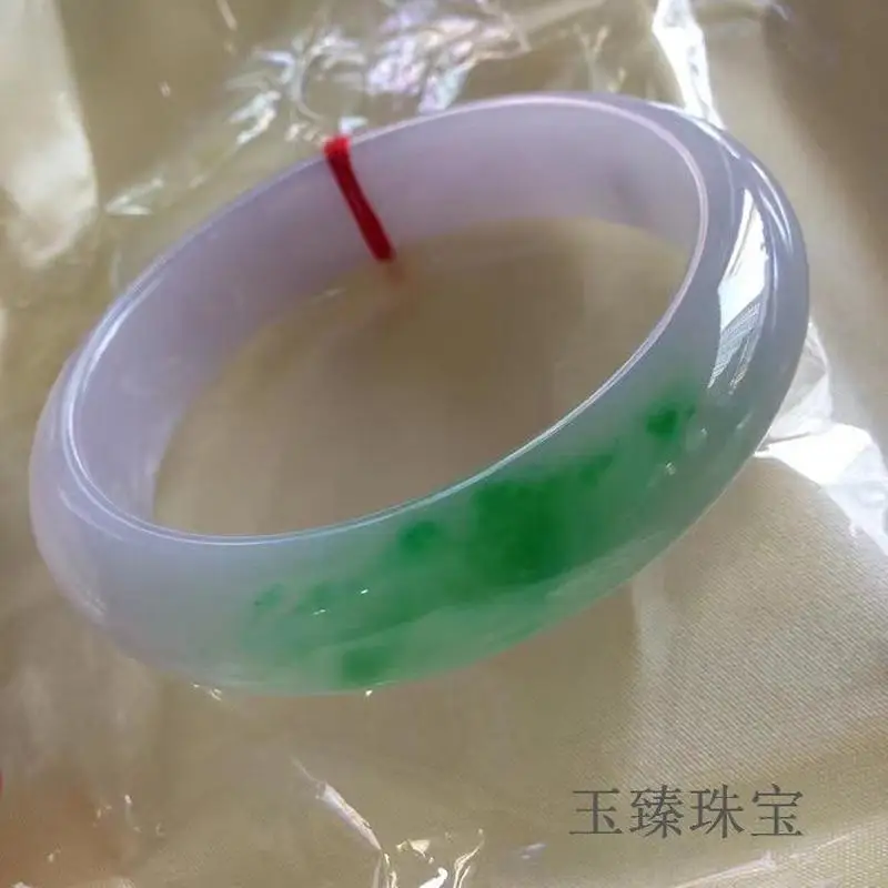 three- spring color bracelet, ice-type violet with green inclusions jadeite bangle