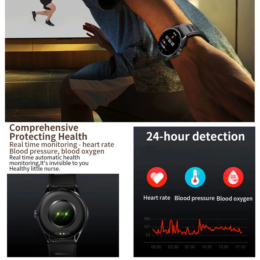 New Men Women 1.43" AMOLED Screen Blue Tooth Call Sports Fitness Smartwatch 24H Heart Rate Smart Watch Waterproof Watches Music