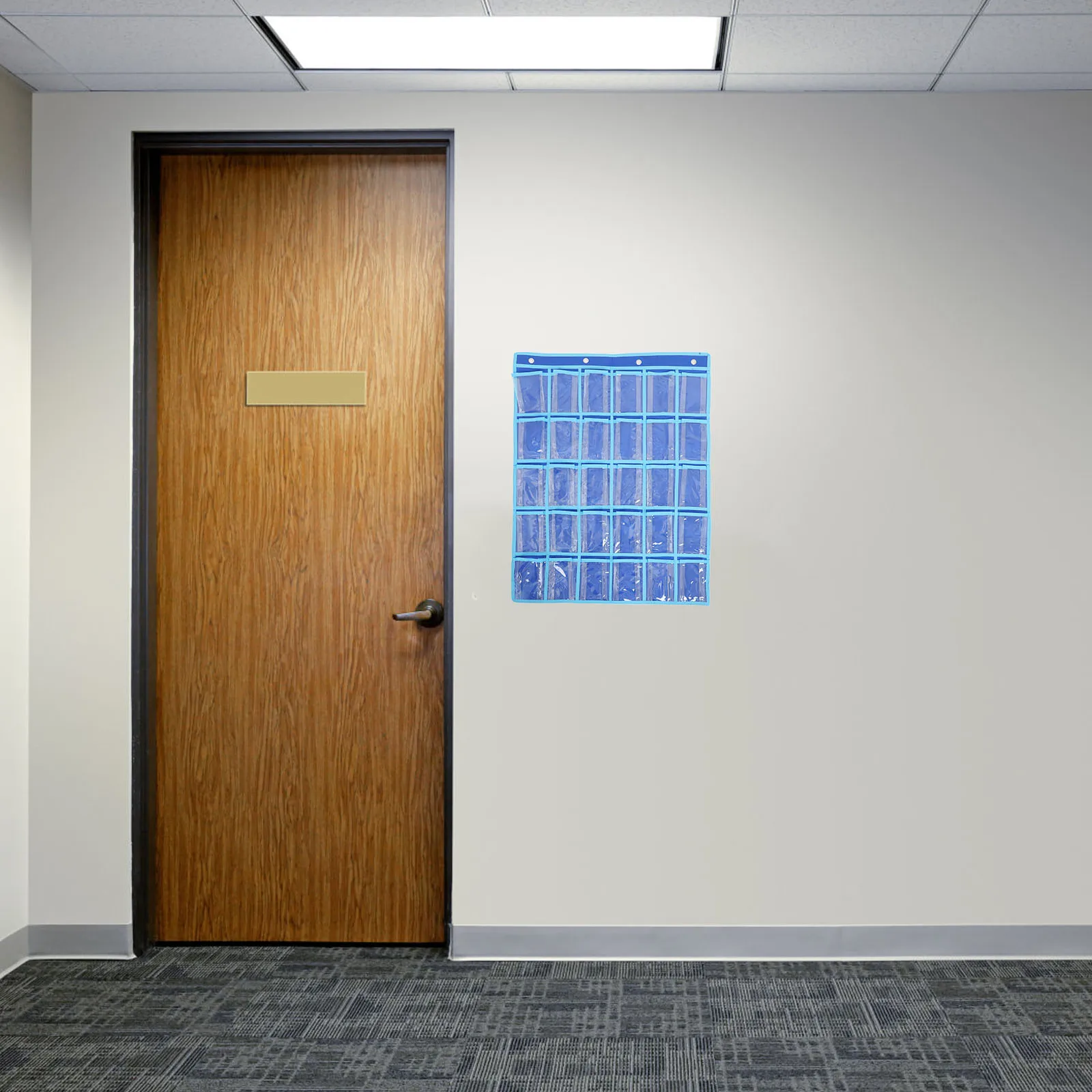 

Clear Pockets Classroom Pocket Organizer Cell Phone Calculator Holder Hanging Wall Organizer Hooks Number Stickers Phone Caddy