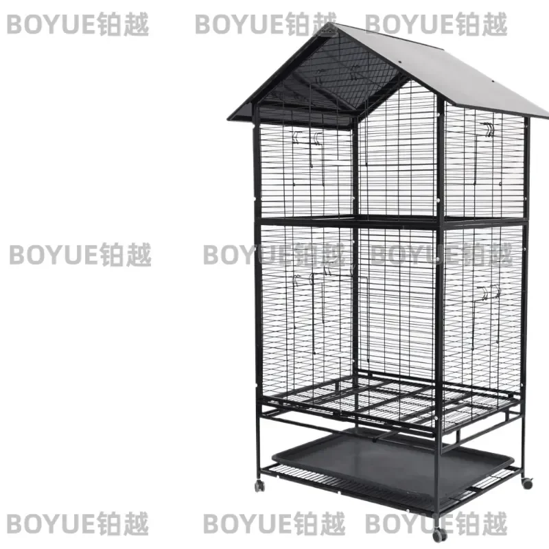 Large Double Layer Rainproof Bird Cage for Parrots Peony Breeding Luxury Villa Style Spacious Metal Aviary with Tiger Pattern