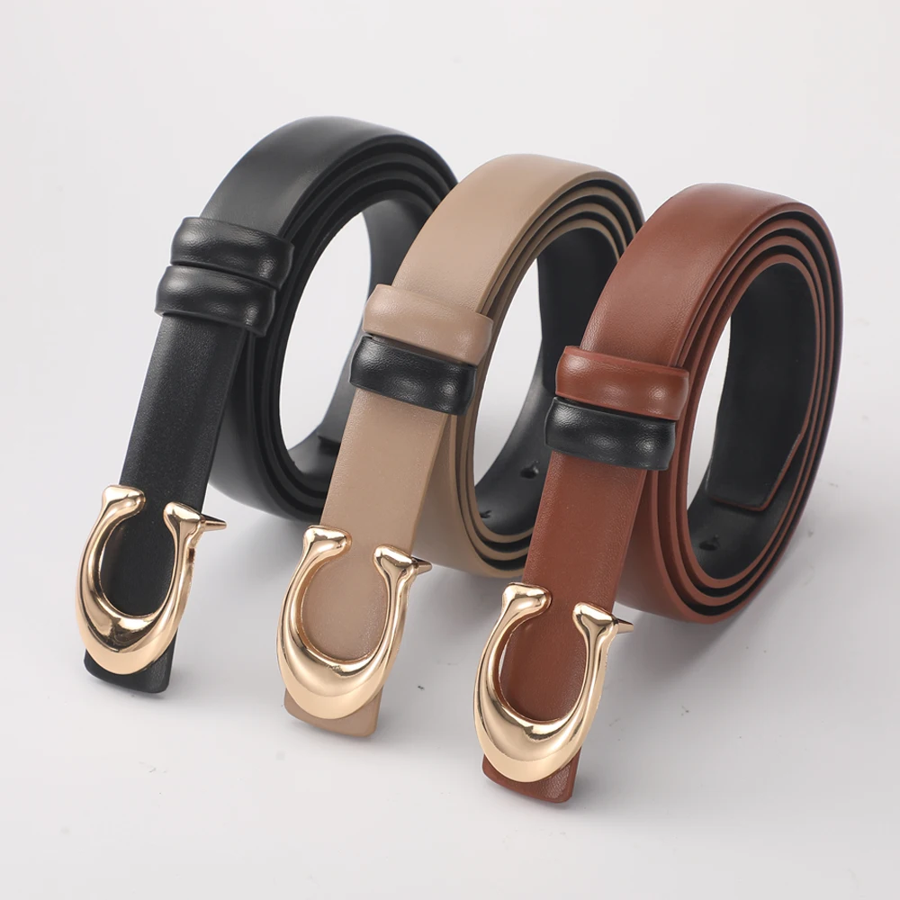 

Fashionable C-shaped Smooth Buckle Durable Belt Simple Soft Women's Double-sided Belt With Casual Pants Clothing Accessories