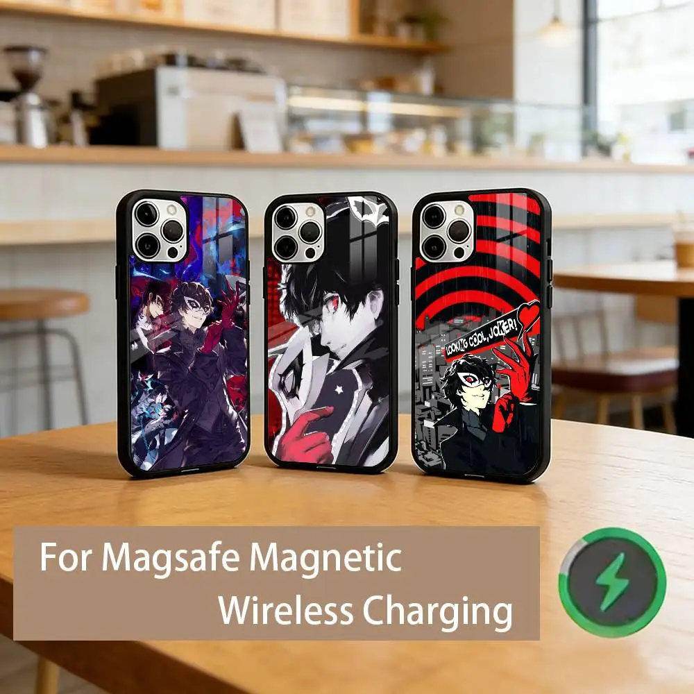 

P-Persona 5 R-Ren A-Amamiya J-Joker Phone Case For iPhone17,16,15,14,13,12,11 Plus,Pro Magnetic For Magsafe Wireless Charging