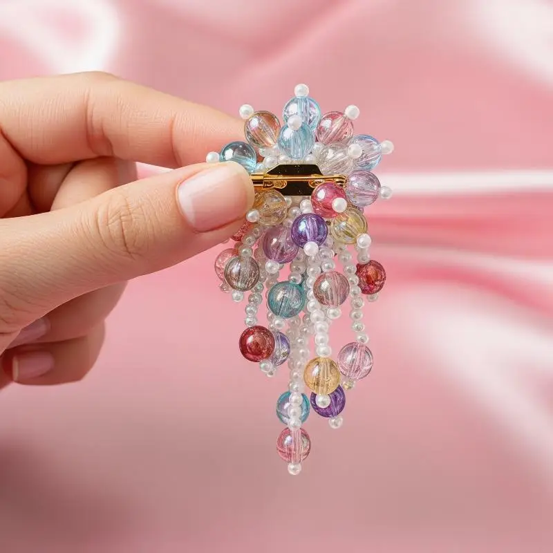 Bunte Perlen-Haarspange mit Kunstperlen-Quaste, schillerndes Design für den täglichen Gebrauch und Party-Haarstyling – Detail 3