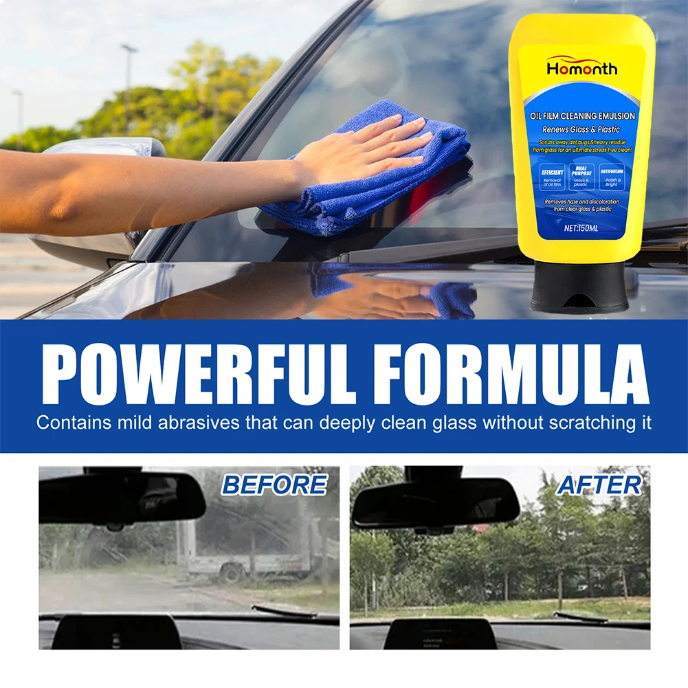 150ml Car Glass Oil Film Remover with Sponge Brush Auto Glass Luster Repair Spray Agent Car Coating Cleaning Emulsion Care Tools