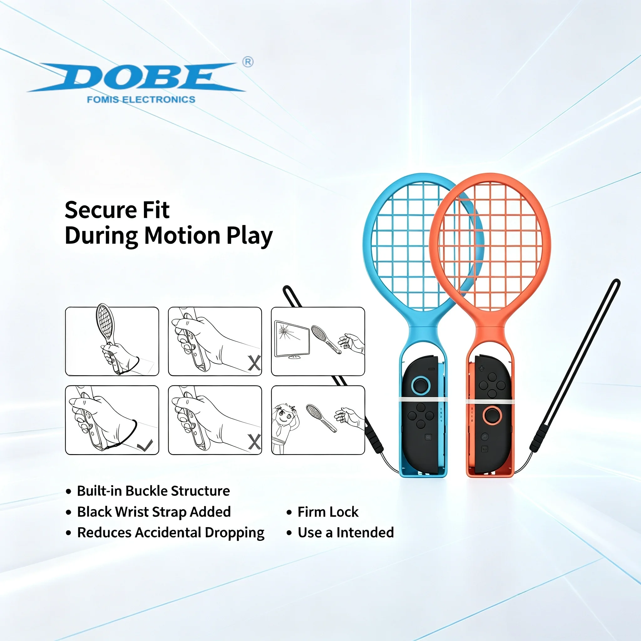 DOBE Tennis Racket for Switch / Switch 2 Controller, 2Pcs Game Tennis Racket Holder, Motion Game Gaming Accessories