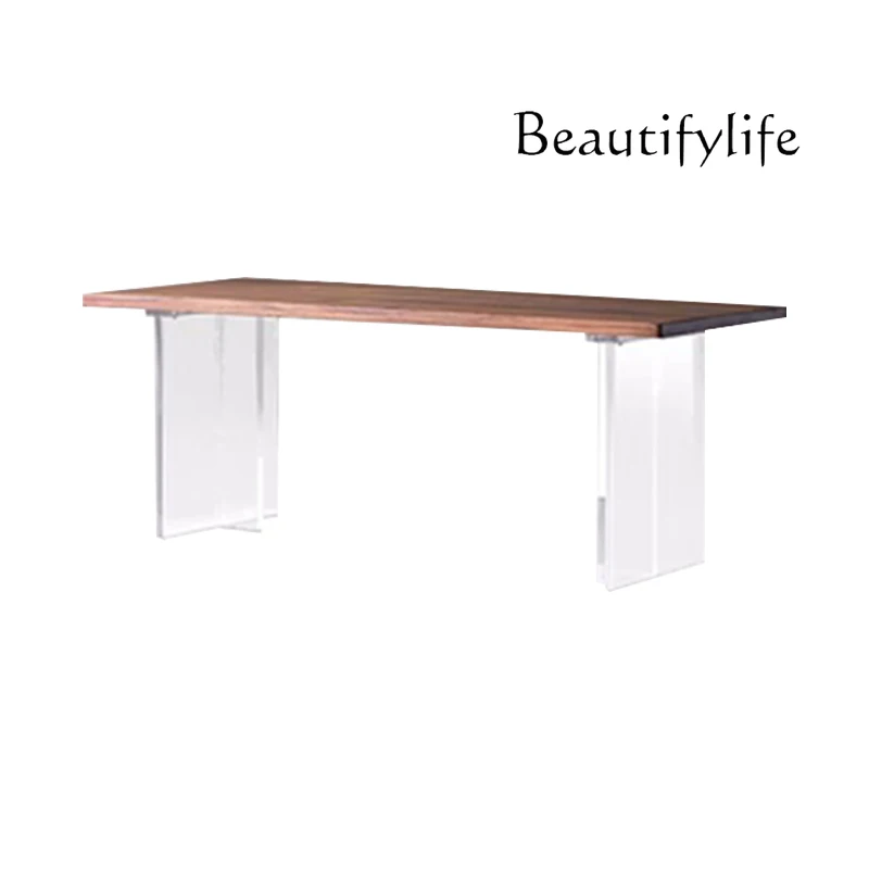 

Modern simple acrylic suspension dining table household rectangular pure solid wood large board desk small apartment workbench