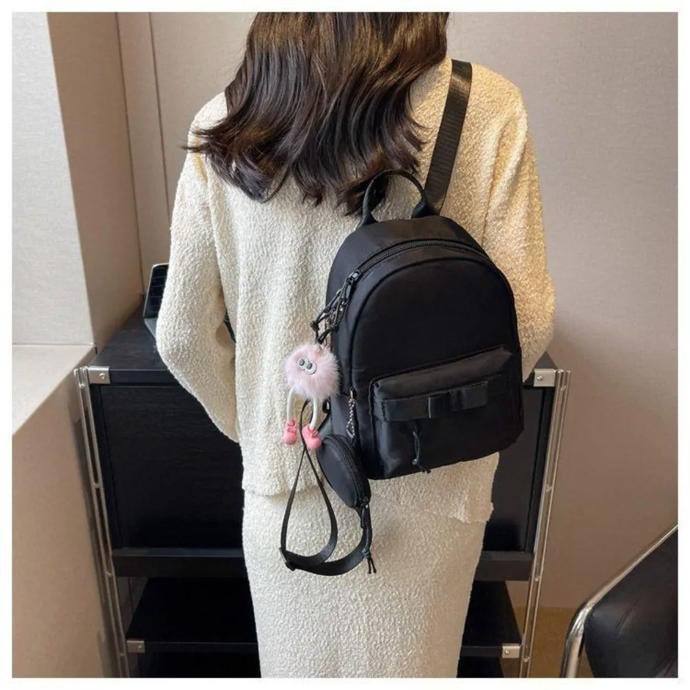 with Headphone Bag Mini Backpack Fashion Solid Color Nylon School Bags Bow Zipper Women's Backpack Travel