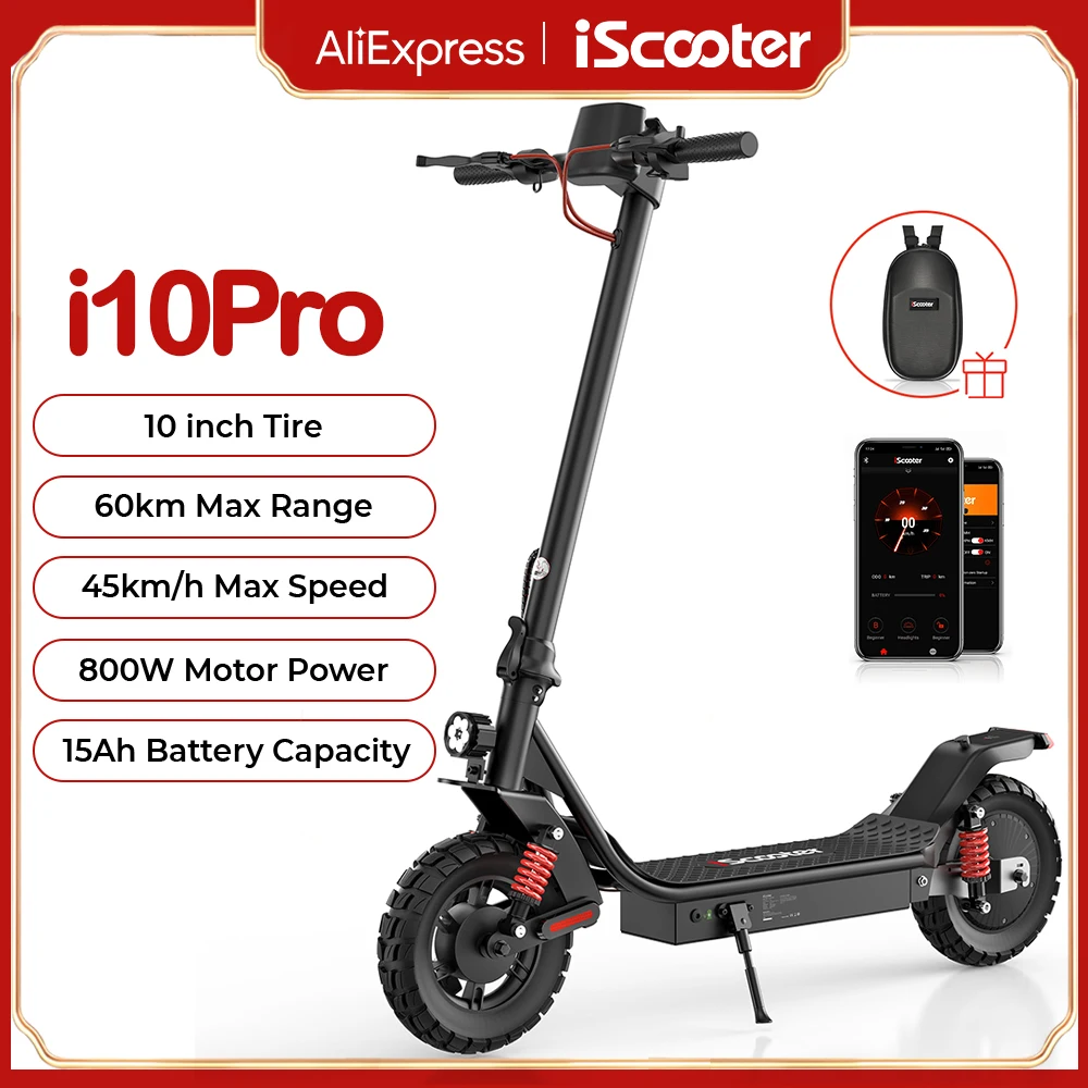 iScooter i10Pro 10 inch 800W Electric Scooter 60KM Max Range Electric Scooters 15Ah 45km/h Powerful Electric Kick Scooter