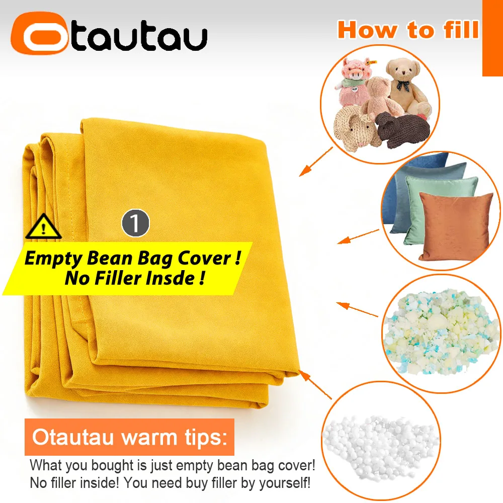 OTAUTAU Bean Bag Lounger Cover Soft Cotton Pouf Ottoman Chaise Lounge Beanbag Cover SF609【No Filler!Please Buy Filler Yourself!】 - view 2