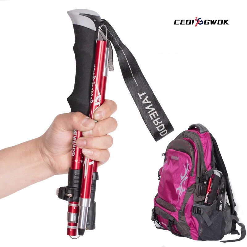 

Outdoor Trekking Poles Cane Foldable Stick Straight Crutches Aluminum Alloy Hiking Outdoor Hand Walking Stick 5 Knots