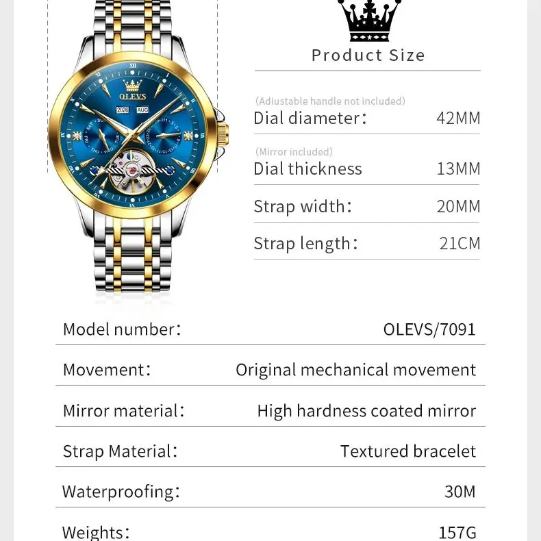 OLEVS 7091 Männer Uhr Luxus Marke Automatische Mechanische Uhr Multi funktionale Wasserdichte Leucht aushöhlen Business Männer Uhr