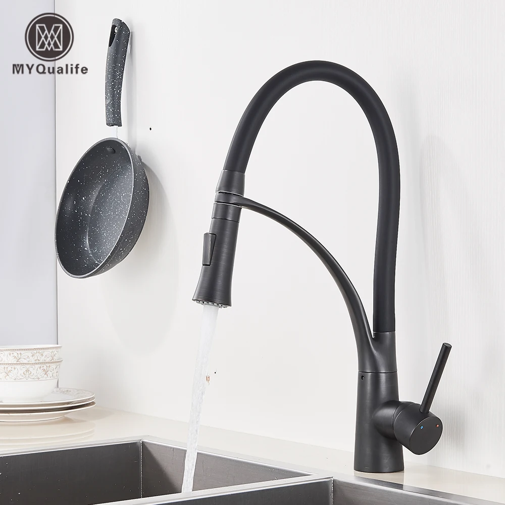 Matte Black Kitchen Sink Faucet Pull Down Swivel Spout Kitchen Sink Tap Deck Mounted Bathroom Hot and Cold Water Mixers