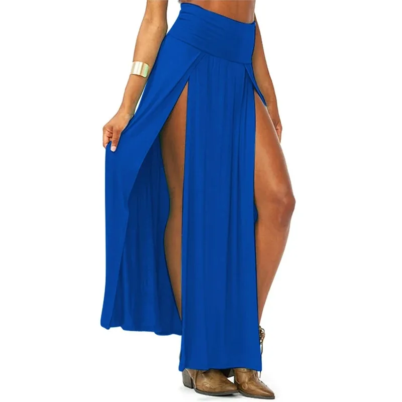 Neu eingetroffen: Sexy Damen-Maxirock mit hoher Taille und doppelten Schlitzen, einfarbig, für den Sommer – Großhandel, Valentinstagsgeschenke – Detail 12