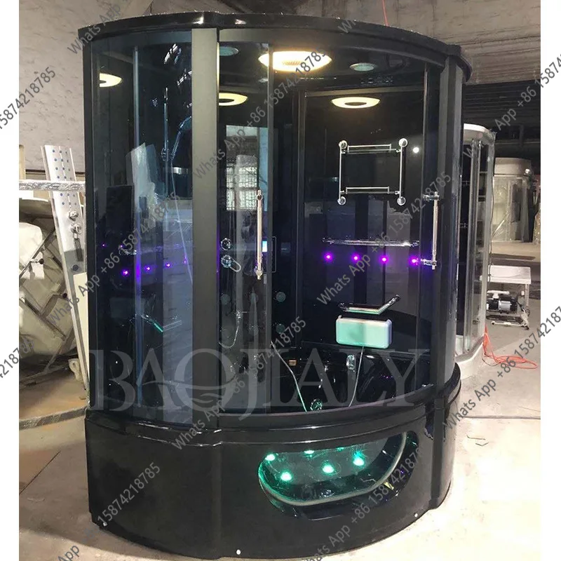 Kk Black Fan-shaped Integrated Bathroom Enclosed Shower Room With Bathtub Steam Room Surfing Massage Wet Steam Room
