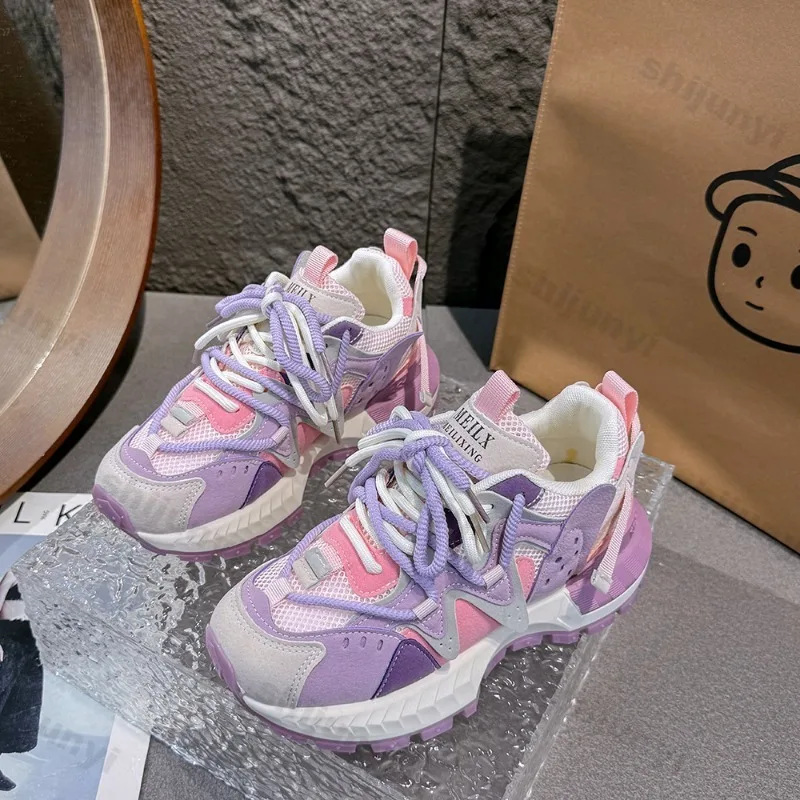 Woman's Chunky Sneakers Spring New Breathable Mesh Fashion Color Blocking Designer Shoes Trendy Versatile Casual Sport Shoes