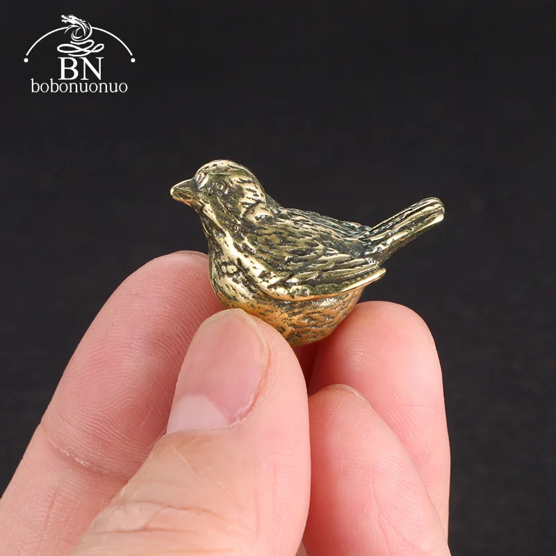 Small Sparrow Statue Metal Brass Tea Pet Table Ornament Home Decoration Accessories Retro Bird Animal Figurines Miniatures Craft